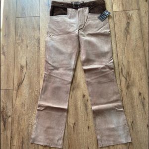NYS TAN SUEDE LEATHER PANTS STRAIGHT LEG MENS Size (36) Inseam f36)